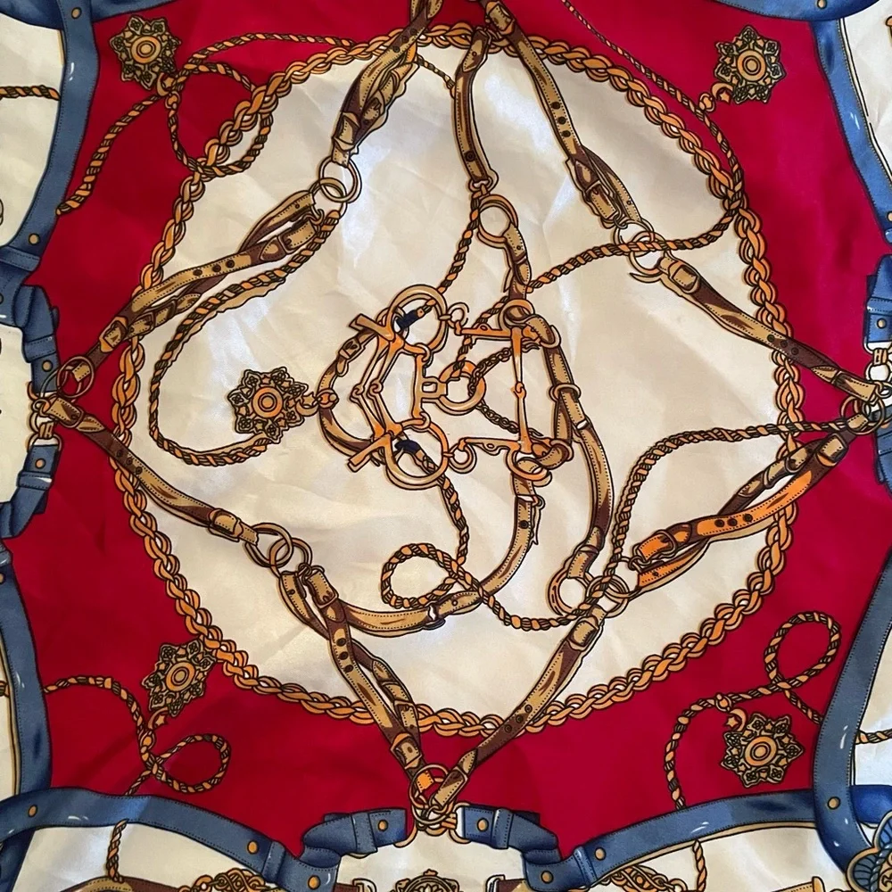 18” Satin Scarf Square Equestrian Heritage Navy Blue, Cream, Red